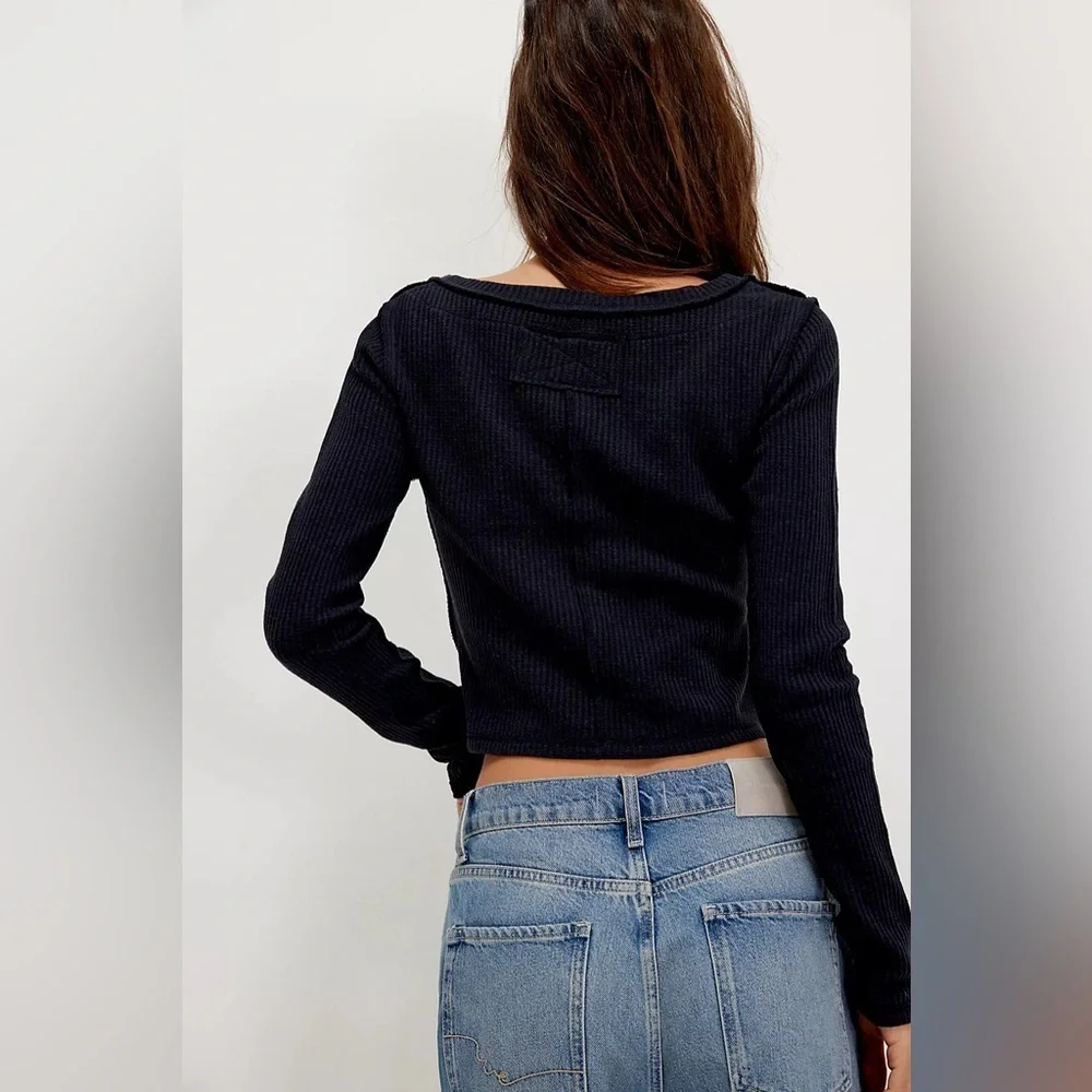 Care FP Manchester Long Sleeve Free People Thermal Waffle Knit Crop Top